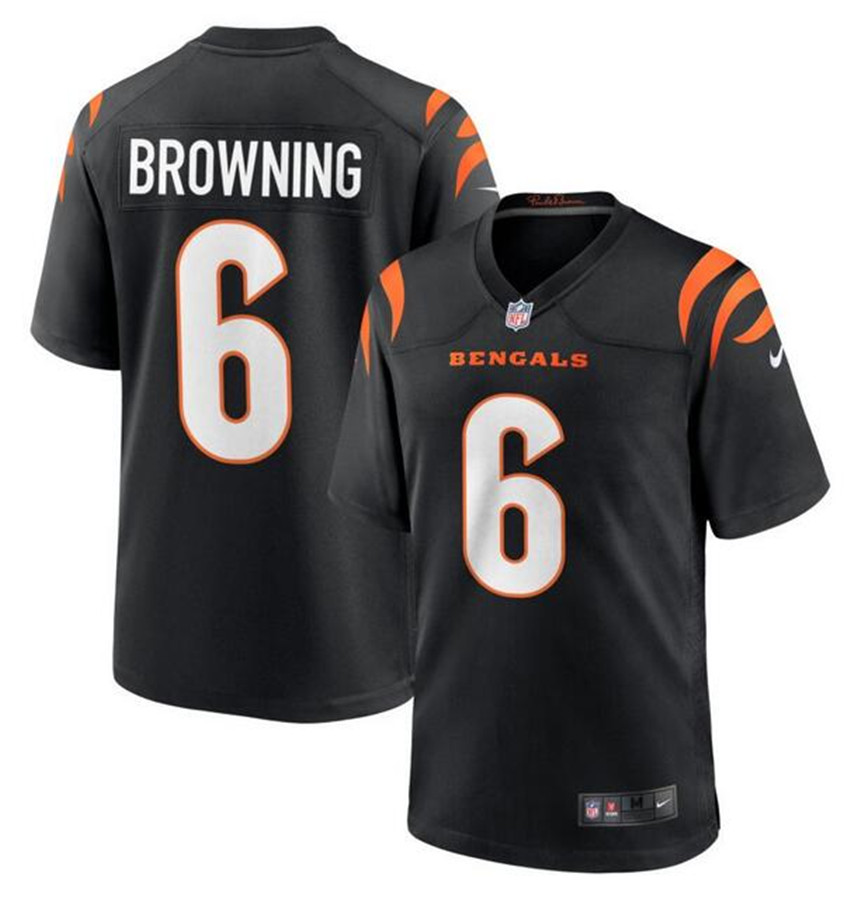 Men's Black Cincinnati Bengals #6 Jake Browning Stitched Game Jersey